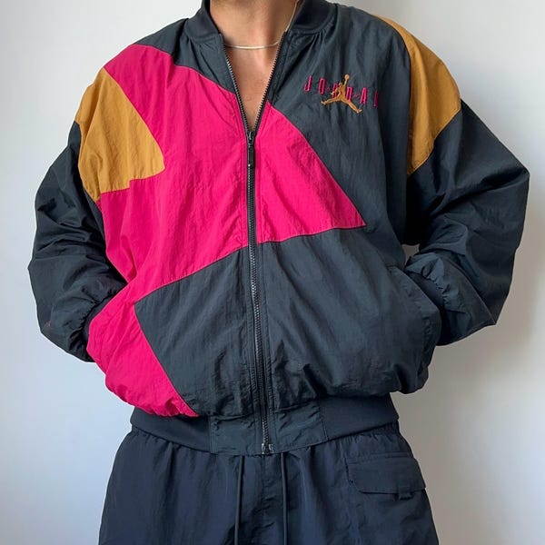 Vintage 90s Nike Air Jordan 7 Retro Nylon Windbreaker Light Bomber Jacket Size XL Men’s Archive Rare