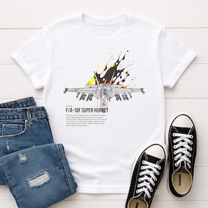 Camiseta del F/A-18F Super Hornet / Camiseta de avión de combate con datos / Camiseta de avión militar para niños pequeños, jóvenes y adultos / Regalo de aviación