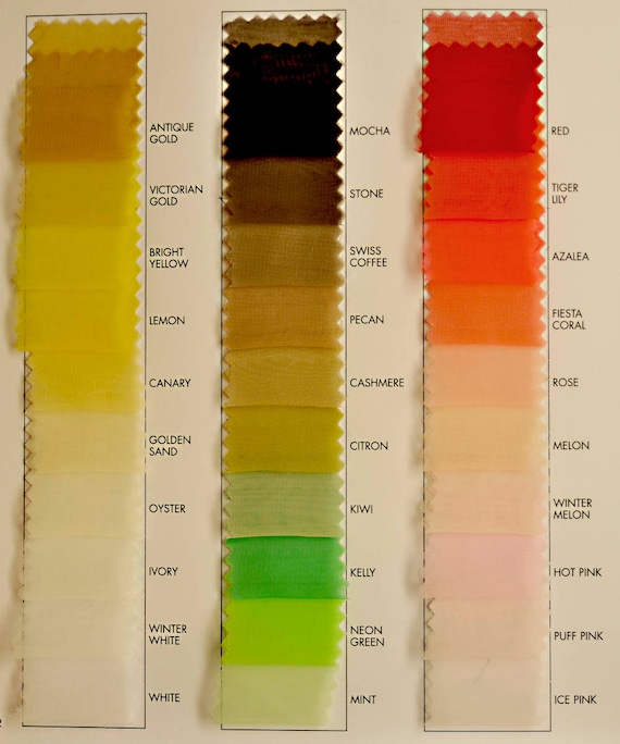 Chiffon poylester 60" fabric choice of color from chart.. 1 yard. formal, wedding, curtains, crafts