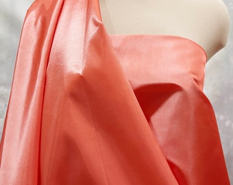 CORAL 087   Cationic iridescent Taffeta Polyester Fabric ,, 60 inches wide.. Beautiful and shiny ..wedding, formal wear, pageant, crafts