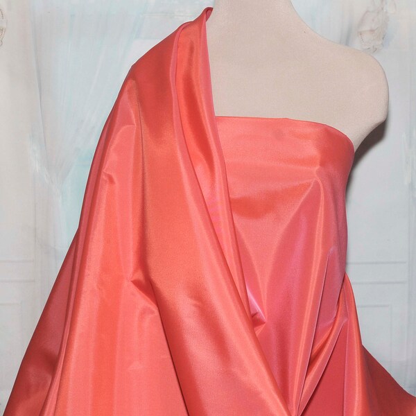 Satin Back Iridescent Taffeta SALMON CORAL.  1 yd Bridal, formal wear, pageant , home decor, pillows, crafts.