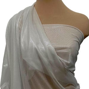 Foil Power mesh stretch fabric, semi sheer, 4 ways stretch..White/Silver.. 54 &quot; wide.. dance, pageant, formal, costume,