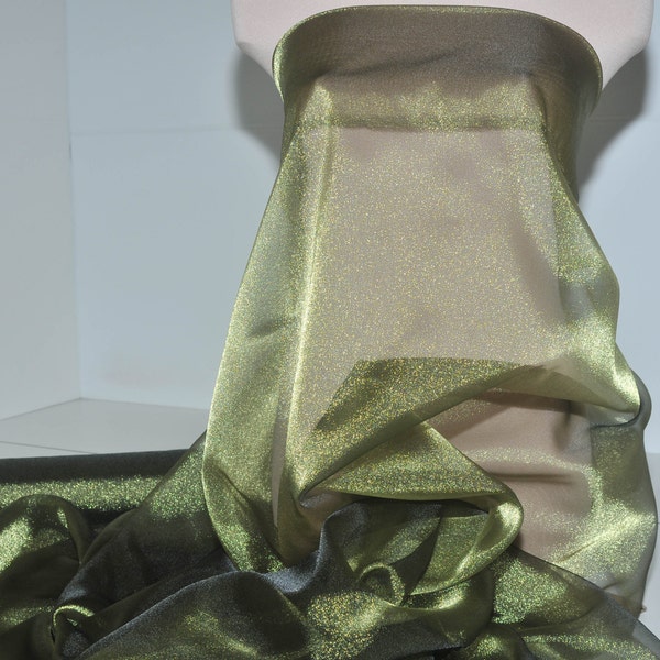 Iridescent Crystal  Organza fabric Olive Green 45" wide sheer ..pageant dress skirts, formals, crafts, wedding, home decor