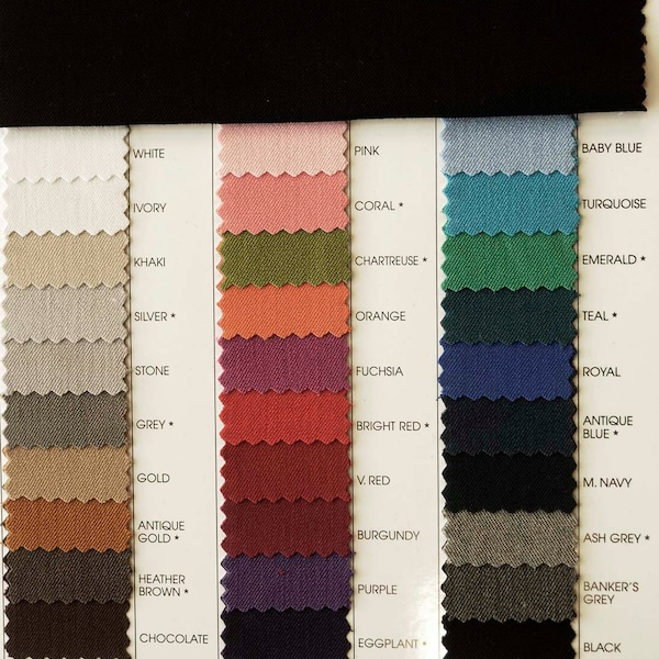 Stretch Gaberdine Fabric 1 yard choice of color from chart  58" wide suits, pants, jackets, dresses
