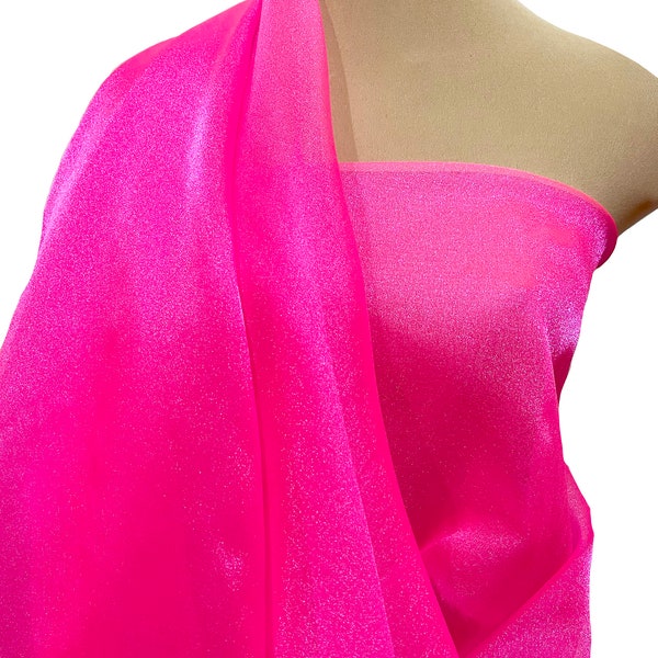 Sparkle Organza fabric Azalea Neon  pink   45" wide sheer ..pageant dress skirts, formals, crafts, wedding, home decor