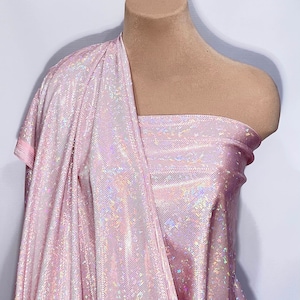 Shattered Glass Hologram Spandex Light Pink  Fabric ...dance...cheer bows...gymnastics...costume..crafts...pageant