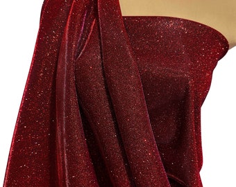 Lurex foam RED/BLACK  .. 100% poly backing.. stretch ... light weight, glittered in red on black .. holiday wear, formal , prom .. suits..