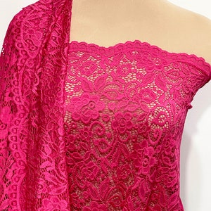 Stretch Hot Pink Lace Fabric 58 Inches Wide Sold by Yard 