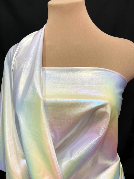 WHITE RAINBOW Opal Spandex  .. 4 ways stretch.. pageant bodices, leotards, gowns, costumes , club wear. 58 inches wide