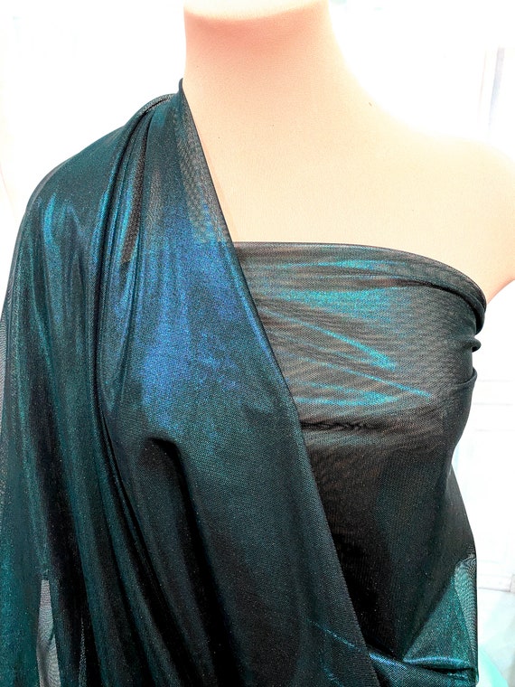 Foil Power mesh stretch fabric dance formal 54 wide. costume, pageant semi sheer 4 ways stretch..Royalblack.