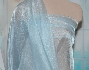 Sparkle Organza fabric Light Blue 45" wide sheer ..pageant dress skirts, formals, crafts, wedding, home decor