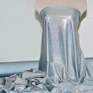Tessuto azzurro confetto, spandex con ologramma in vetro frantumato, danza, fiocchi di allegria, ginnastica, costumi, artigianato, spettacolo