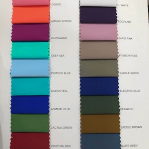 Spandex high performance tricot ..matte finish.. 4 ways stretch.. choice of color.. uses leotards, gymnastics, pageant, dance, shorts