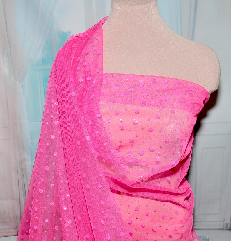 COSTUME DRESS GLITTER TULLE NETTING SHEER..NEON RED// ORANGE 60 /" POLY