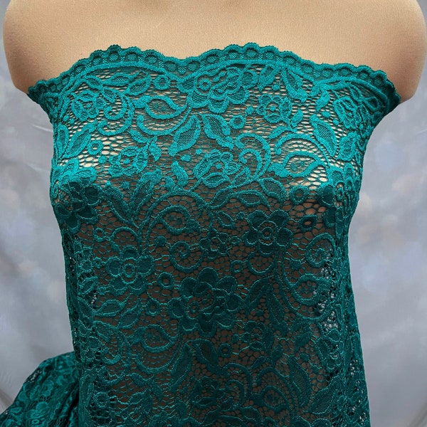 Stretch Lace Emerald green .. , sold by the yard/ 4 way stretch/  formal- bridal- evening wear- pageant- lingerie- camisoles (REDUCED)