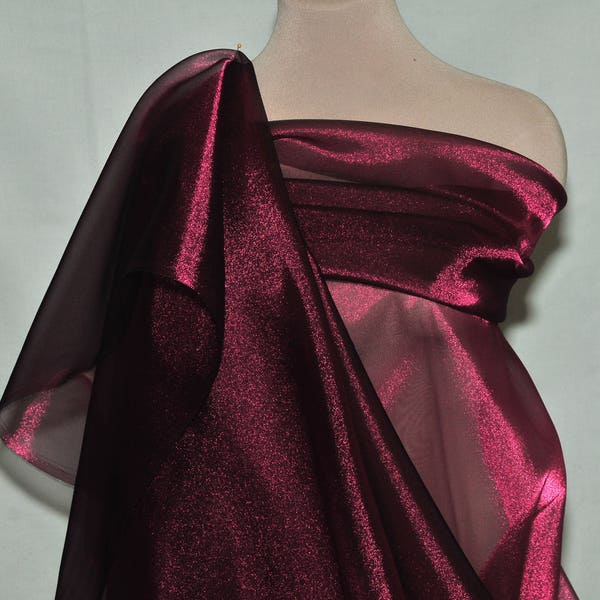 Iridescent Crystal  Organza fabric Burgundy  45" wide sheer ..pageant dress skirts, formals, crafts, wedding, home decor