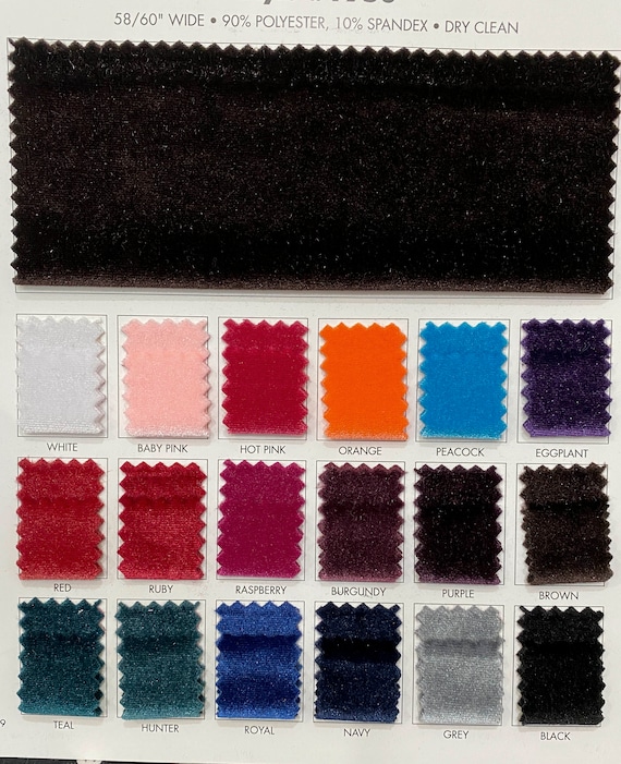 Stretch Velvet Fabric ..sold by the yard.. choice of color..60 inches wide..great for holidays, costumes, cosplay, crafts, garments,