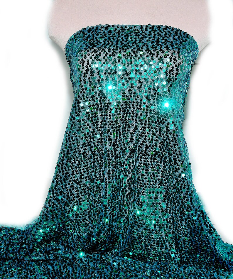 Teal Green Sewn on Sequin Fabric on Mesh.. Dance Pageant | Etsy