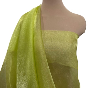 Sparkle Organza fabric Chartreuse Green   45&quot; wide - sheer ..pageant dress skirts, formals, crafts, wedding, home decor