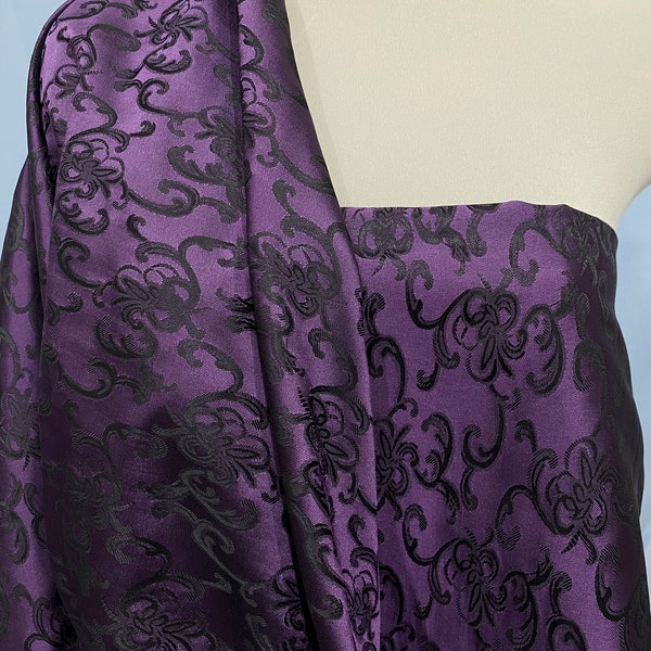 Satin Brocade fabric Purple /black 1 yard , formal.. home decor..upholstery..bustiers..corsets..jackets, suits, pillows 58 inches wide