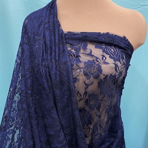 Stretch Lace NAVY , sold by the yard/ 4 way stretch/  formal- bridal- evening wear- pageant- lingerie- camisoles (REDUCED)