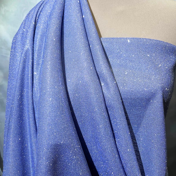 Lurex  PERIWINKLE   .. 100% poly backing.. stretch ... light weight, glittered in silver .. holiday wear, formal , prom .. suits..