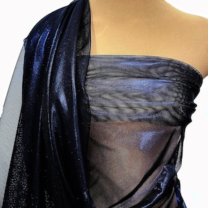 Foil Power mesh stretch fabric, semi sheer, 4 ways stretch..Royal/black.. 54 &quot; wide.. dance, pageant, formal, costume,