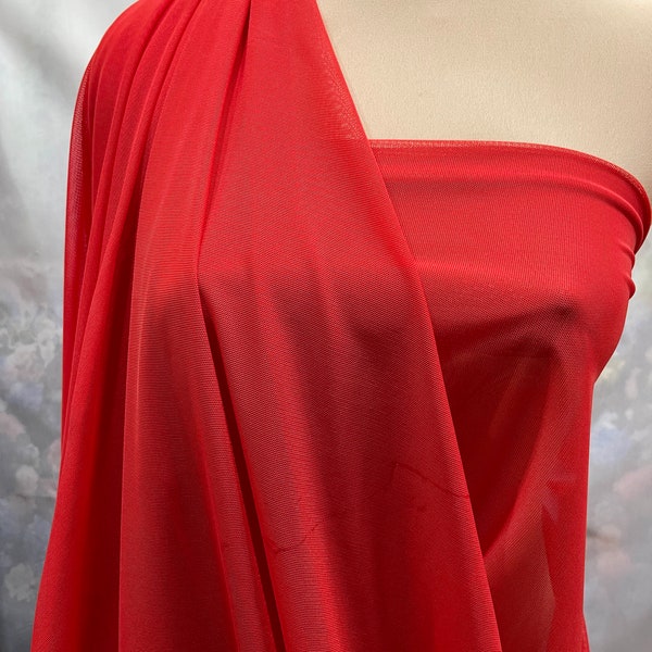 Power mesh stretch fabric, semi sheer, 4 ways stretch..BRICK RED. 58 " wide.. dance, pageant, formal, costume, crafts,