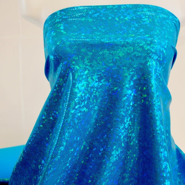 Shattered Glass Hologram Spandex Turquoise  Fabric ...dance...cheer bows...gymnastics...costume..crafts...pageant