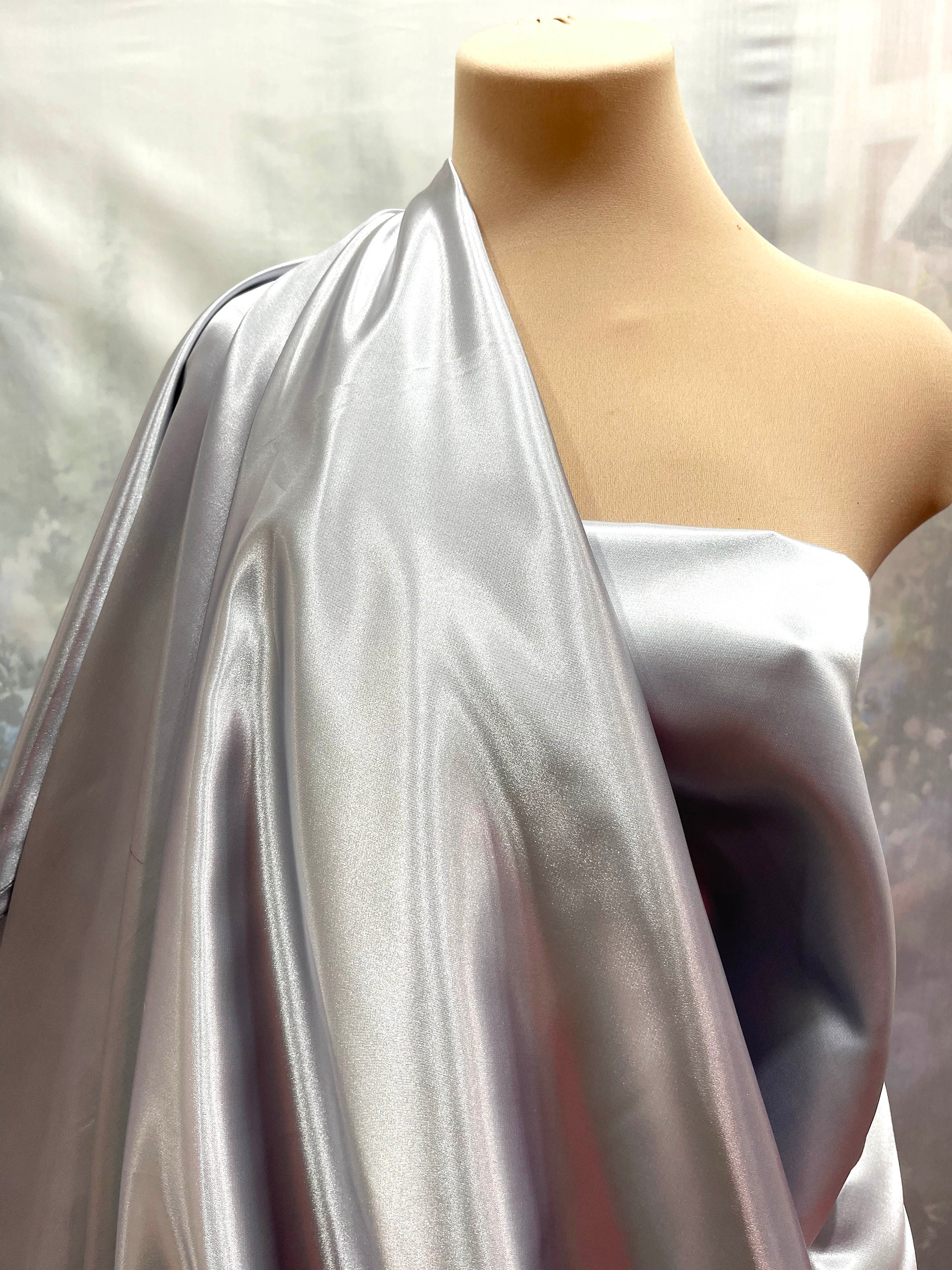 Silver Bridal Shiny Satin Polyester Fabric 60 Wide -  Norway