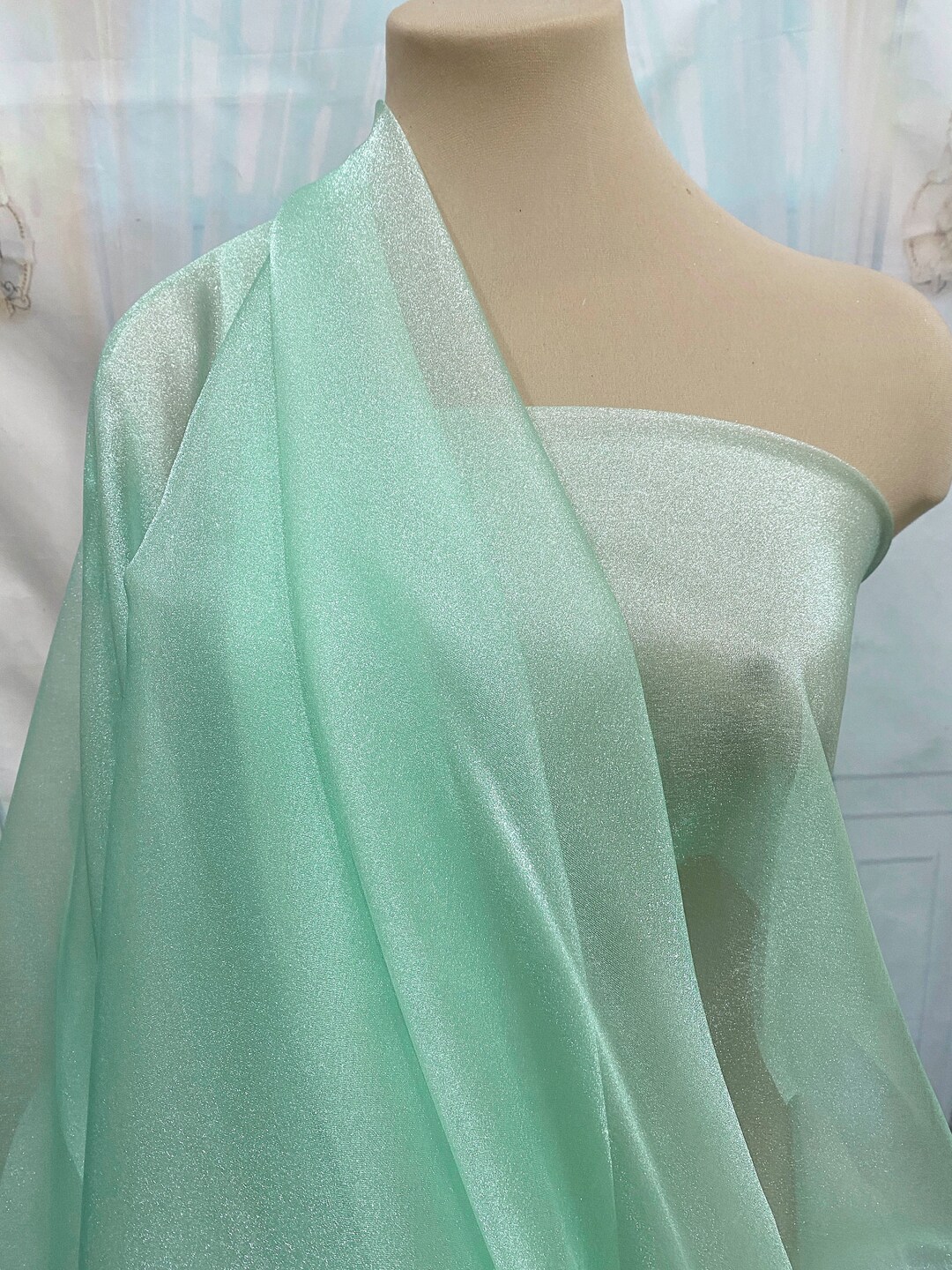 Sparkle Organza Fabric Mint Green 45 Wide Sheer ..pageant Dress Skirts