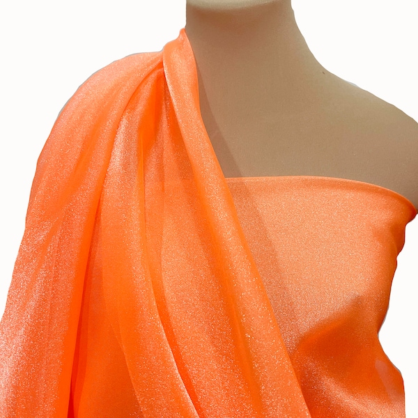 Sparkle Organza fabric  Neon Orange   45" wide sheer ..pageant dress skirts, formals, crafts, wedding, home decor