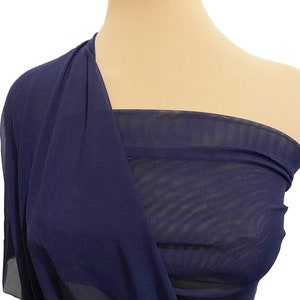 Power mesh stretch fabric, semi sheer, 4 ways stretch.. Navy blue    . 58 &quot; wide.. dance, pageant, formal, costume,