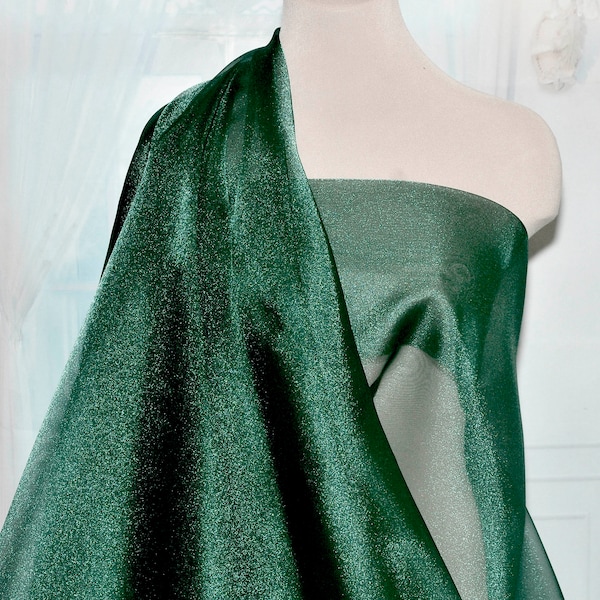 Sparkle Organza fabric Dark Green  45" wide sheer ..pageant dress skirts, formals, crafts, wedding, home decor