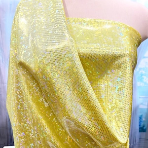 Shattered Glass Hologram Spandex Yellow Fabric ...dance...cheer bows...gymnastics...costume..crafts...pageant