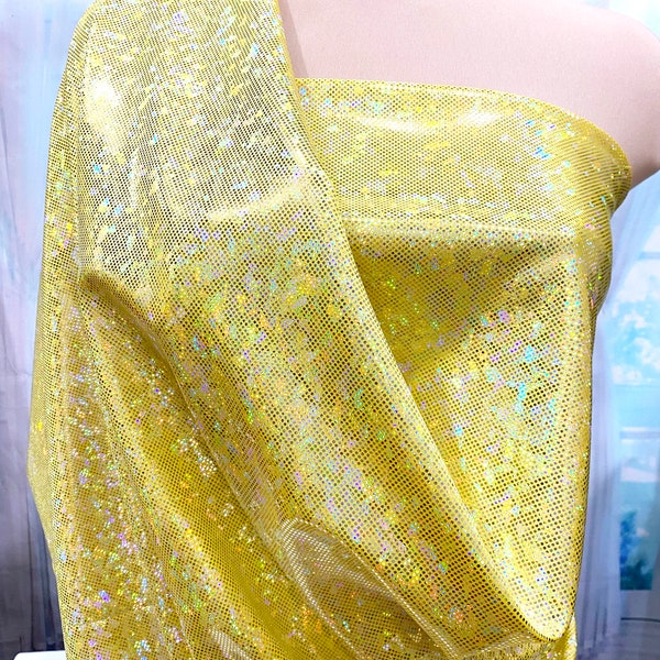 Shattered Glass Hologram Spandex Yellow Fabric ...dance...cheer bows...gymnastics...costume..crafts...pageant