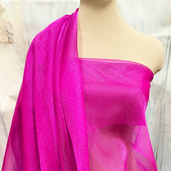 Sparkle Organza fabric FUCHSIA  45" wide sheer ..pageant dress skirts, formals, crafts, wedding, home decor