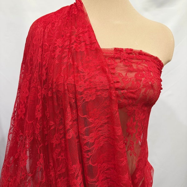 Stretch Lace RED vendu par yard/ 4 way stretch/ formal- bridal- evening wear- pageant- lingerie- camisoles 58 pouces de large (REDUIT)