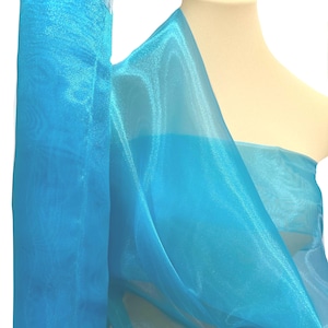 Iridescent Organza fabric 60" wide.. sheer, Turquoise 941 .. formal wear, bridal, pageant, crafts, costumes, home decor