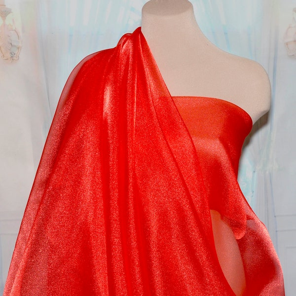 Sparkle Organza fabric Red   45" wide sheer ..pageant dress skirts, formals, crafts, wedding, home decor