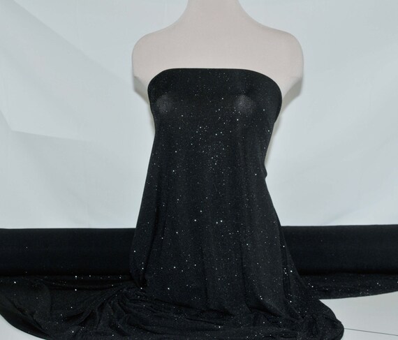 Slinky spandex glittered Black 4 ways stretch fabric .formal wear/ costume / tops/ skirts/ pants/ 60" wide