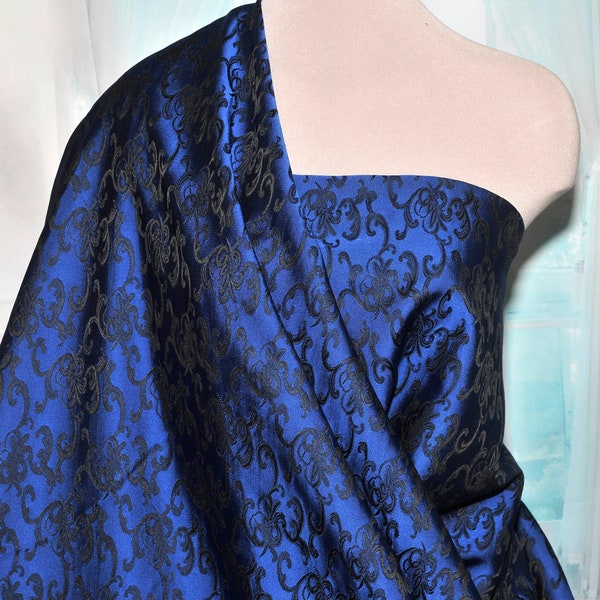 Satin Brocade fabric Royal /black 1 yard , formal.. home decor..upholstery..bustiers..corsets..jackets, suits, pillows 58 inches wide