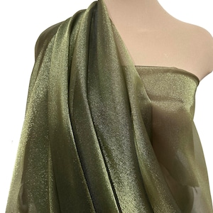 Iridescent Crystal  Organza fabric Olive Green 45&quot; wide sheer ..pageant dress skirts, formals, crafts, wedding, home decor