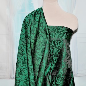 Satin Brocade fabric Emerald /black 1 yard , formal.. home decor..upholstery..bustiers..corsets..pillows,