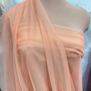 Poly Mesh tulle PEACH . sheer, soft hand, stretches, by the yard.. clothing, wedding, curtains,. 58 &quot;. dance, pageant, formal,