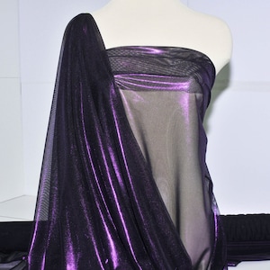 Foil Power Mesh-Stretch-Stoff, semi transparent, 4-Wege-Stretch..Lila/Schwarz. 155 cm breit.Tanz, Festzug, Festzug, Kostüm,