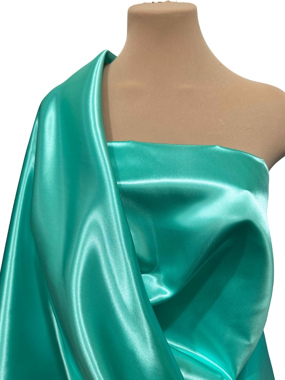 Bridal Satin fabric. 1 yard .. Jewel Blue / sea green  60" wide .. 100 % acetate  shiny wedding dress, formal, pageant wear , holiday