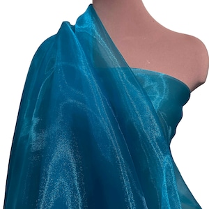 Tejido Organza iridiscente de 60" de ancho.. puro, azul océano.. ropa formal, novia, desfile, artesanías, disfraces, decoración del hogar