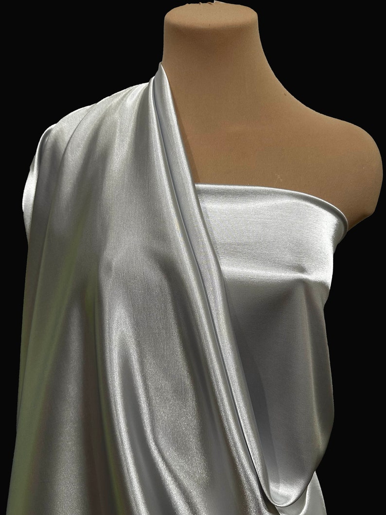 Stretch Satin Silber Stoff 132 cm breit ... Braut, Dessous, Wohnkultur, Pyjama, Schlaf tragen, formelle Kleidung Bild 1