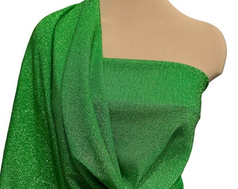 Metallic  American Knit Fabric Kelly green   stretch semi-sheer , doll clothing, costume, formal wear, crafts (CLOSE OUT)